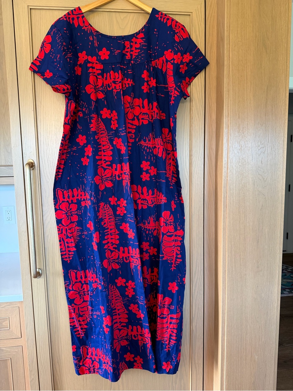 Vintage Ui-Maikai Women’s Muumuu Navy Red Floral Maxi Dress Cotton Hawaii XXXL